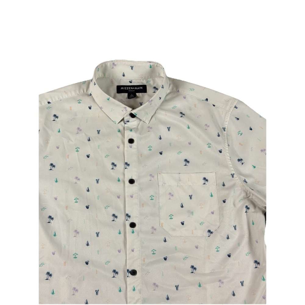 Mizzen Main Leeward Button Up Shirt Mens L  Classic Fit Golf Boats Palm Tree AOP